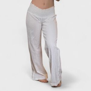 Vintage Elan Low-Rise White Gauzy Cotton Flowy Beach Pants